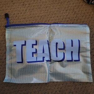 Large "TEACH" Blue Vinyl Zipper Pouch NWOT